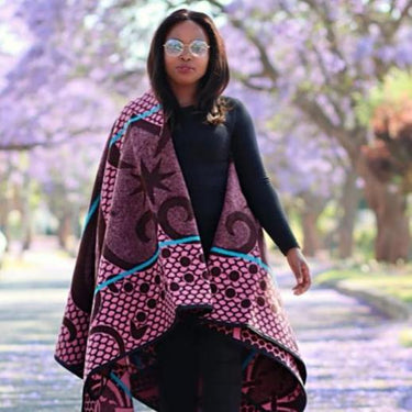 Basotho Seanamarena Chromatic Blanket (Pink / Brown / Blue Stripe)